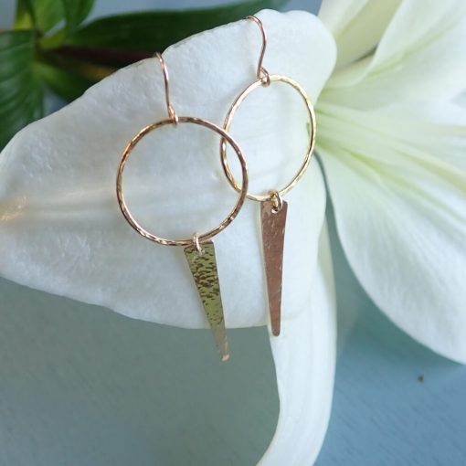 14k gold filled circle and spike drop earrings