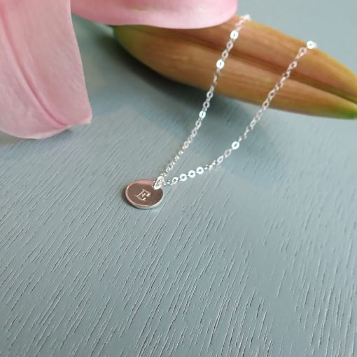 Silver Tiny Disc Initial Necklace