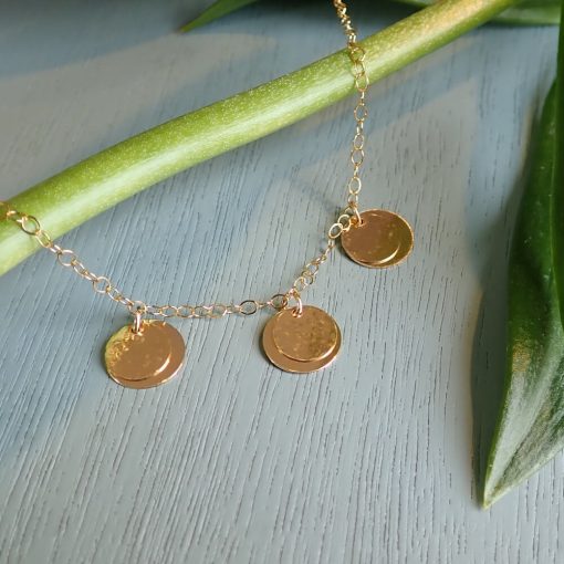 Gold three layered gold disc necklace