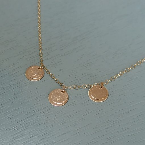 Gold three layered gold disc necklace