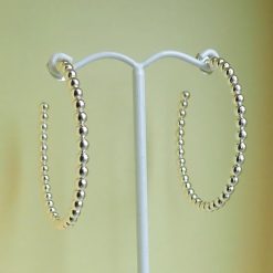 Sterling silver ball beaded hoop earrings
