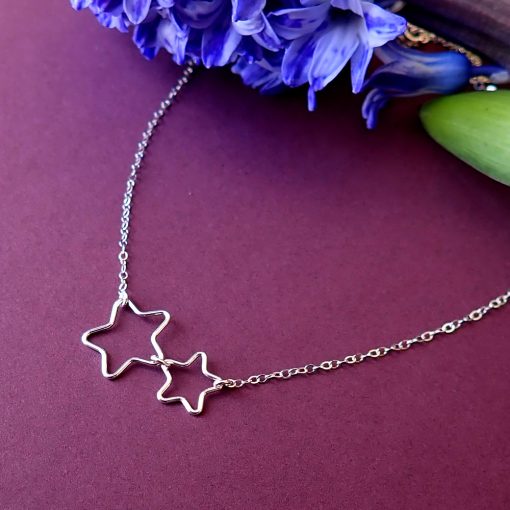 Sterling silver two stars necklace