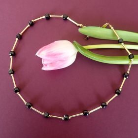 14k gold filled black spinel necklace